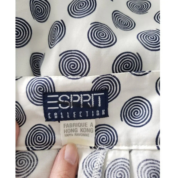 Esprit Swirl Polka Dot Pleated Navy and  White skirt with pockets - Picture 11 of 12